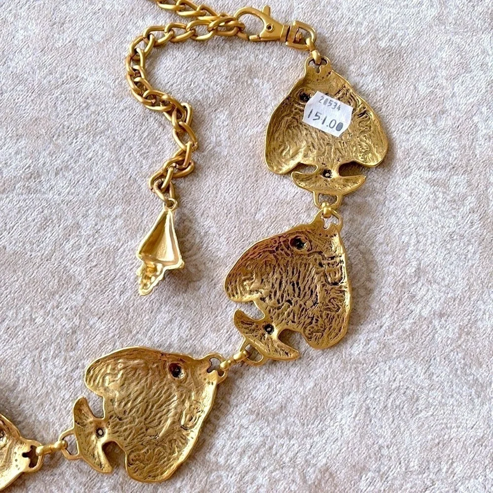 VINTAGE Gold Tone Tropical Angel Fish Chain Belt Metal Cinch Waist Lobster Clasp